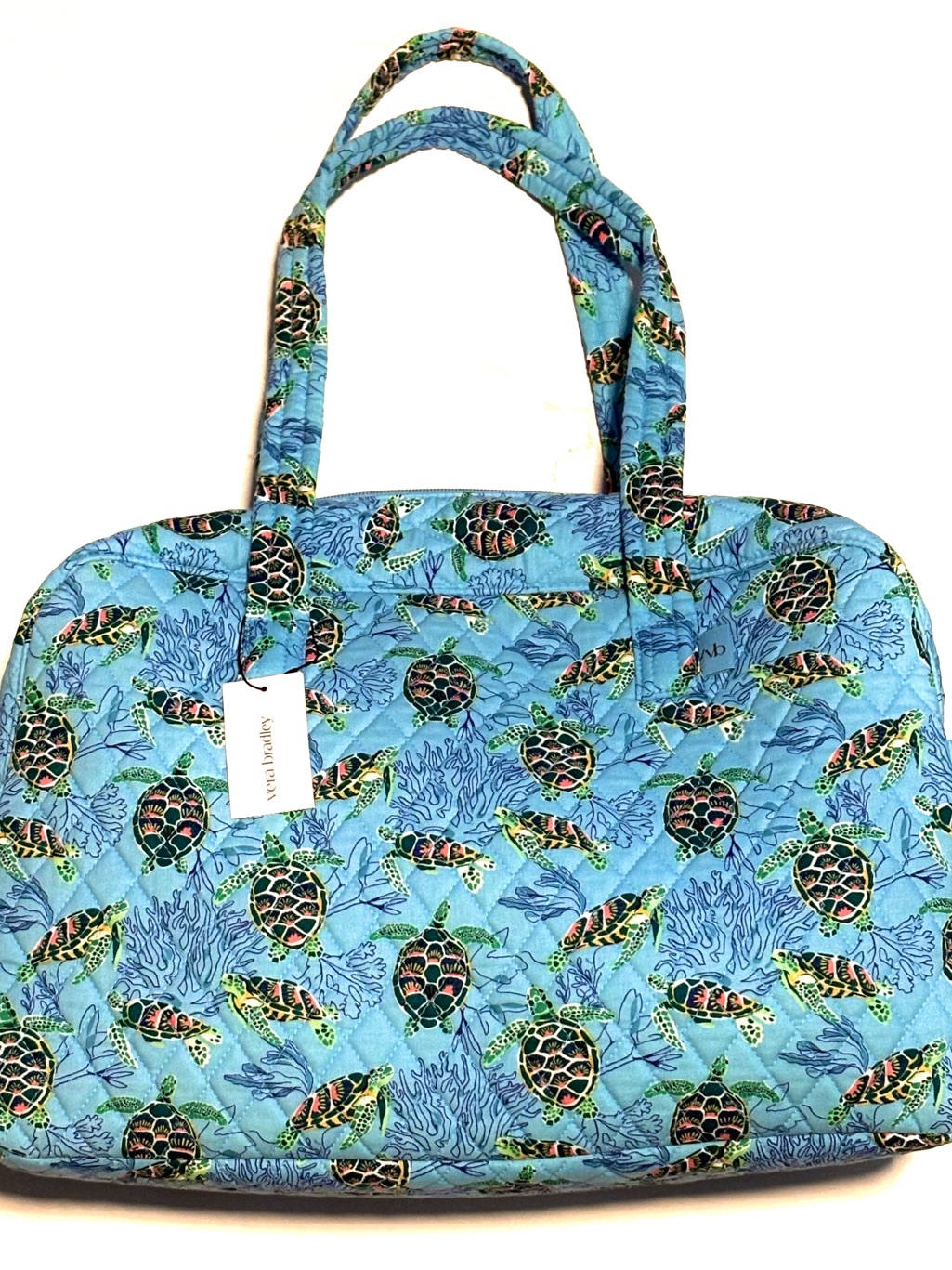 Vera Bradley Sea Turtles Coral Weekender Travel Bag Quilted Cotton Tote